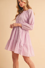 Load image into Gallery viewer, Notched Balloon Sleeve Tiered Mini Dress For Women–Trendy, Chic Style with Modern Balloon Sleeves, Tiered Layers for a Playful &amp; Flirty Look
