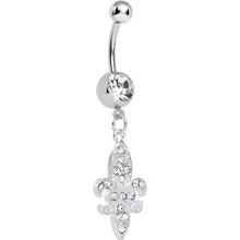 将图片加载到图库查看器，Clear Gem Paved Fleur de Lis Dangle Belly Ring
