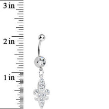 将图片加载到图库查看器，Clear Gem Paved Fleur de Lis Dangle Belly Ring
