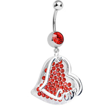 将图片加载到图库查看器，Red Gem Paved Love Heart Dangle Belly Ring
