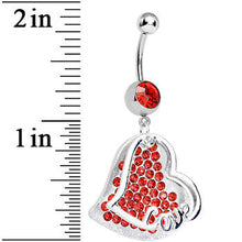 将图片加载到图库查看器，Red Gem Paved Love Heart Dangle Belly Ring
