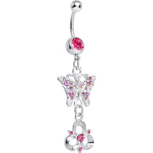 将图片加载到图库查看器，Pink Gem Butterfly and Trinity Knot Dangle Belly Ring
