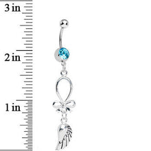 Load image into Gallery viewer, Aqua Gem Bowtie and Angel Wing Dangle Belly Ring
