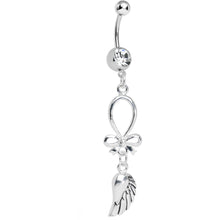 Load image into Gallery viewer, Clear Gem Bowtie and Angel Wing Dangle Belly Ring
