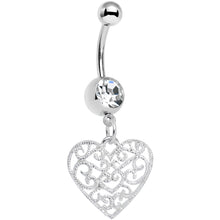 Load image into Gallery viewer, Clear Gem Filigree Heart Dangle Belly Ring
