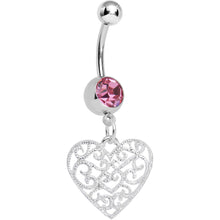Load image into Gallery viewer, Pink Gem Filigree Heart Dangle Belly Ring
