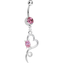 Load image into Gallery viewer, Pink Gem Opening Hollow Heart Twist Dangle Belly Ring
