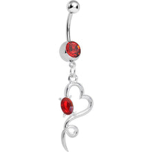 Load image into Gallery viewer, Red Gem Opening Hollow Heart Twist Dangle Belly Ring
