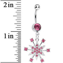 将图片加载到图库查看器，Pink Gem Starry Snowflake Dangle Belly Ring
