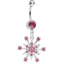 将图片加载到图库查看器，Pink Gem Starry Snowflake Dangle Belly Ring
