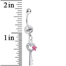 Load image into Gallery viewer, Crystalline Gem Pink Flowered Key Dangle Belly Ring
