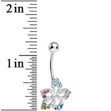 Load image into Gallery viewer, Multi Gem Glimmering Lotus Flower Belly Ring
