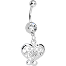 Load image into Gallery viewer, Crystalline Gem Opulent Scrolled Heart Dangle Belly Ring
