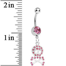 将图片加载到图库查看器，Pink Gem Glam Skull and Crossbones Dangle Belly Ring
