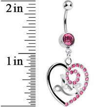 Load image into Gallery viewer, Pink Gem Gleaming Love Heart Dangle Belly Ring
