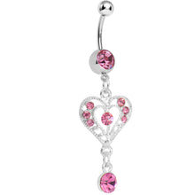 Load image into Gallery viewer, Pink Gem Drops of Love Heart Dangle Belly Ring

