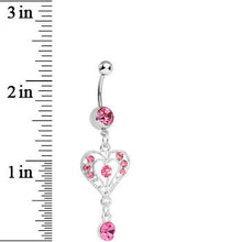 Load image into Gallery viewer, Pink Gem Drops of Love Heart Dangle Belly Ring
