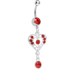 Load image into Gallery viewer, Red Gem Drops of Love Heart Dangle Belly Ring
