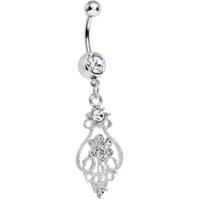 Load image into Gallery viewer, Crystalline Gem Ensnared in Roots Flower Dangle Belly Ring
