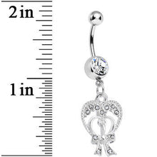 Load image into Gallery viewer, Crystalline Gem Love Tied in a Bow Heart Dangle Belly Ring
