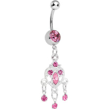 将图片加载到图库查看器，Pink Gem Chandelier Heart Dangle Belly Ring
