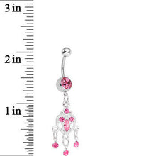 将图片加载到图库查看器，Pink Gem Chandelier Heart Dangle Belly Ring
