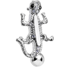Load image into Gallery viewer, Clear Gem White Striped Roaming Lizard Top Mount Belly Ring
