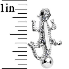 Load image into Gallery viewer, Clear Gem White Striped Roaming Lizard Top Mount Belly Ring
