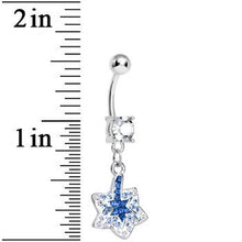 Load image into Gallery viewer, Crystalline Blue Gem Paved Layered Star of David Dangle Belly Ring
