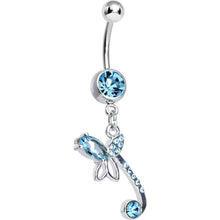 Load image into Gallery viewer, Aqua Gem Bud of the Tulip Flower Dangle Belly Ring
