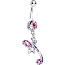 Load image into Gallery viewer, Pink Gem Bud of the Tulip Flower Dangle Belly Ring

