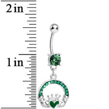Load image into Gallery viewer, Emerald Green Gem Green Heart Irish Claddagh Dangle Belly Ring
