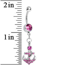 将图片加载到图库查看器，Pink Gem Glamorous Nautical Anchor Dangle Belly Ring
