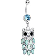 Load image into Gallery viewer, Aqua Gem Dressed Up Owl Dangle Belly Ring
