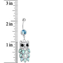 Load image into Gallery viewer, Aqua Gem Dressed Up Owl Dangle Belly Ring

