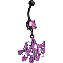 Load image into Gallery viewer, Pink Gem Purple Superstar Music Note Dangle Belly Ring
