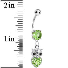 将图片加载到图库查看器，Light Green Gem and Paved Heart For the Love of Owls Dangle Belly Ring
