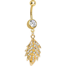 Load image into Gallery viewer, Crystalline Gem Gold Plated Delicate Drifting Leaf Dangle Belly Ring

