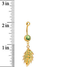 Load image into Gallery viewer, Light Green Gem Gold Plated Delicate Drifting Leaf Dangle Belly Ring
