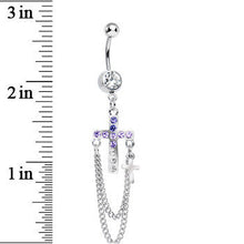Load image into Gallery viewer, Purple Gem Cross Chain Dangle Belly Ring

