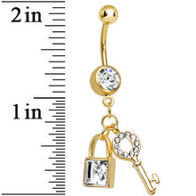 Load image into Gallery viewer, Crystalline Gem Gold Plated Blingy Lock and Key Dangle Belly Ring
