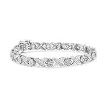 将图片加载到图库查看器，.925 Sterling Silver 1.0 Cttw Round-Brilliant and Baguette Cut Diamond Miracle-Set X-Link 7" Tennis Bracelet (I-J Color, I2-I3 Clarity)
