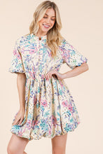 Load image into Gallery viewer, New Summer Floral Eyelet Lace Puff Sleeve Mini Shirt Dress For Women – Elegant, Trendy, Chic and Feminine Mini Shirt Dress with Puff Sleeves and Floral Eyelet Lace
