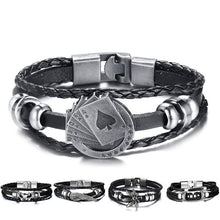 Load image into Gallery viewer, Lucky Vintage Men's Leather Bracelet Playing Cards  Charm Multilayer Braided Men and Women Gift
