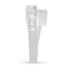 Load image into Gallery viewer, 14K White Gold 1 1/2 Cttw Invisible-Set Princess and Channel-Set Baguette Diamond Geometric Bypass Ring Band (G-H Color, SI2-I1 Clarity) - Ring Size 7
