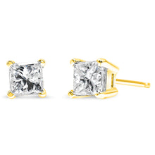 将图片加载到图库查看器，IGI Certified 14K Yellow Gold 1/4 Cttw Princess-Cut Diamond Solitaire Stud Earrings
