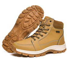 Load image into Gallery viewer, Brown Winter Mens Snow Boots Warm Plush Boots Waterproof Leather Ankle Boots Fashion Outdoor Non-slip Men's Hiking Boots Winter Ankle Snow Hiking Boots Warm Water Resistant Sport Shoes
