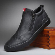 将图片加载到图库查看器，Mens Casual Winter Warm Ankle Boots Fashion Snow Boots Outdoor Footwear Black Sneakers Men's Leather Lined Warm Anti-slip Outdoor Work Shoes
