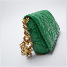 将图片加载到图库查看器，New Adorable Women's Handbag Green Small Flap Shoulder Bag In Thick Metal Chain Women's Clutch Bags Luxury  Ladies Shoulder Purse

