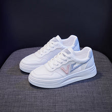 将图片加载到图库查看器，Spring Fashion Breathble Women Sneakers Leather Platform Shoes Women Lace Up Casual Shoes White Fashion Sneakers White PU Leather Platform Sneaker For Women Lace Up Walking Sneakers
